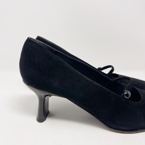 Stuart Weitzman Womens 9.5 Black Suede Mary Jane Pump Heels Square Toe Vintage - Picture 3 of 15